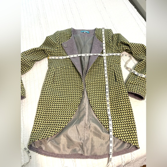 Buttons Wool Blazer Women’s Size Large Jacket Yellow Gray Lined Riding Coat EUC - Picture 4 of 7